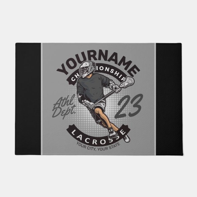 Personalized Lacrosse Player Sports Team Attack  Doormat (Front)