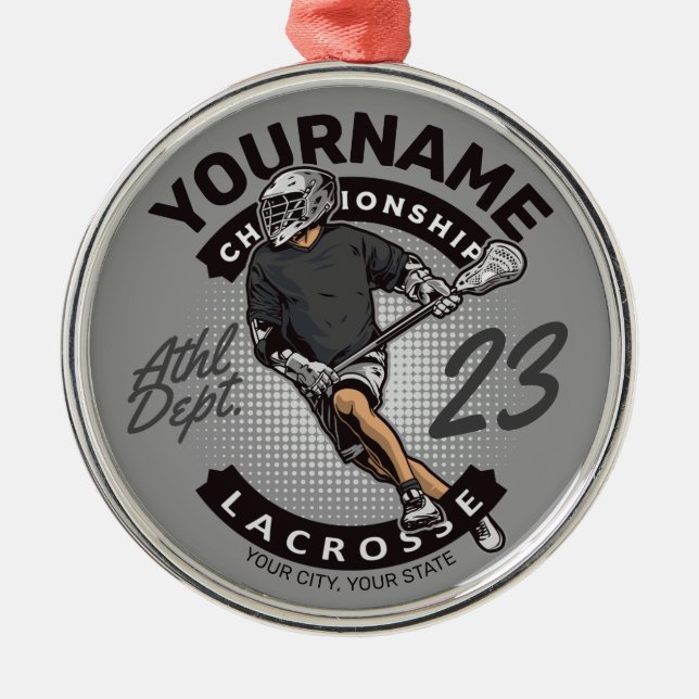 Personalized Lacrosse Player Sports Team Attack  Metal Ornament (Front)