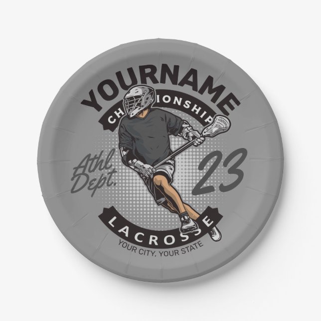 Personalized Lacrosse Player Sports Team Attack Paper Plate (Front)