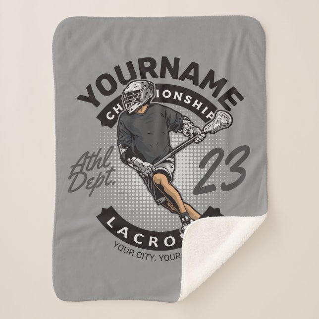 Personalized Lacrosse Player Sports Team Attack  Sherpa Blanket (Front)