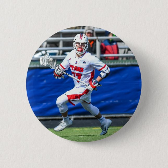 Personalized Lacrosse Sport Photo  2 Inch Round Button (Front)
