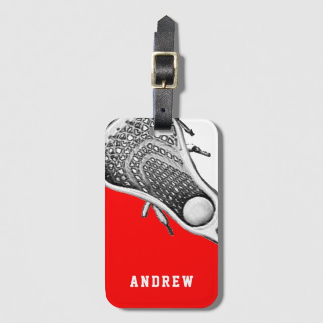 Personalized Lacrosse Team Red Luggage Tag (Front Vertical)