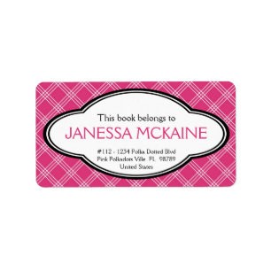Personalized Ladies Bookplate Sticker Pink White