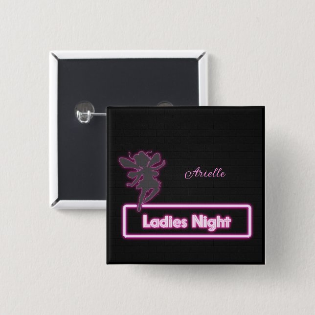 Personalized Ladies Night with Glowing Fairy 2 Inch Square Button (Front & Back)