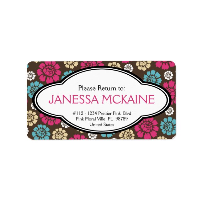 Personalized Ladies Pink Brown Blue Floral Sticker (Front)