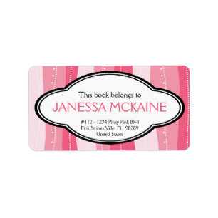 Personalized Ladies Pink Wavy Stripes Book Plate Label