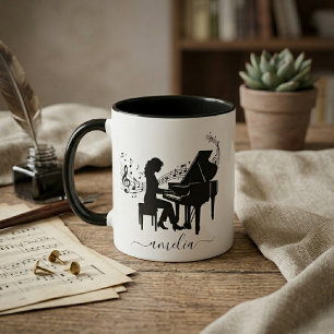 Personalized Lady at Grand Piano Artistic Mug