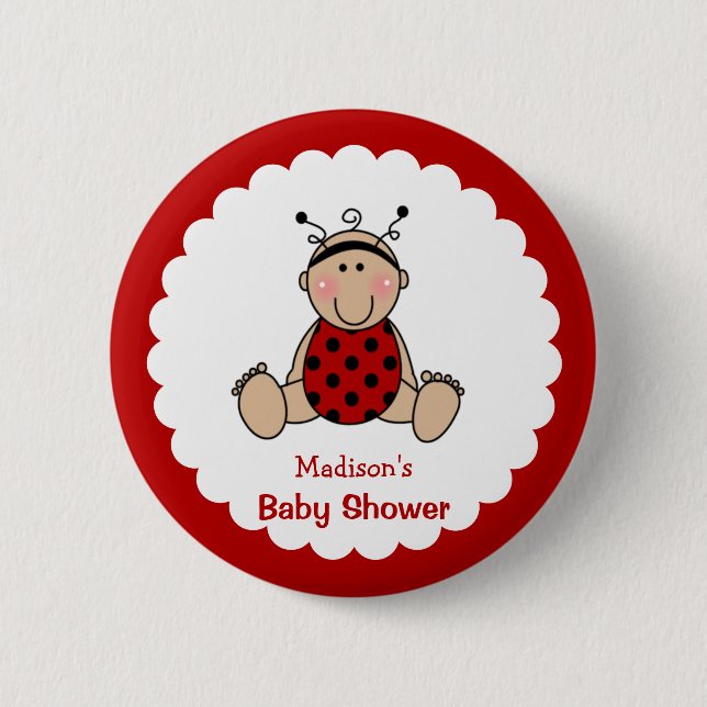 Personalized Lady Bug Baby Shower 2 Inch Round Button (Front)