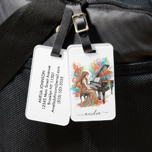 Personalized Lady Grand Piano Artistic Colourful Luggage Tag