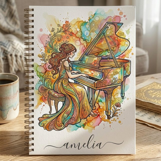 Personalized Lady Grand Piano Artistic Colourful   Notebook (Creator Uploaded)