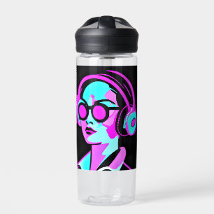 Personalized Lady in Headphones Jamming to Music Water Bottle