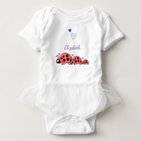 Personalized ladybirds purple baby bodysuit