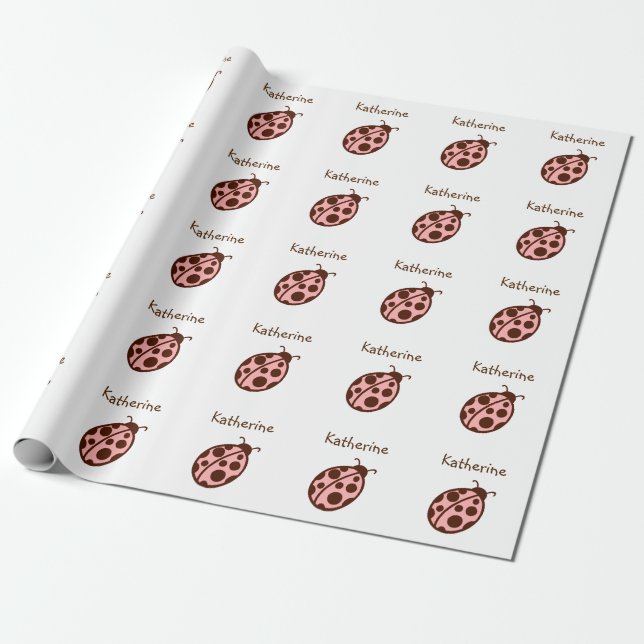 Personalized Ladybug Birthday Party Wrapping Paper (Unrolled)