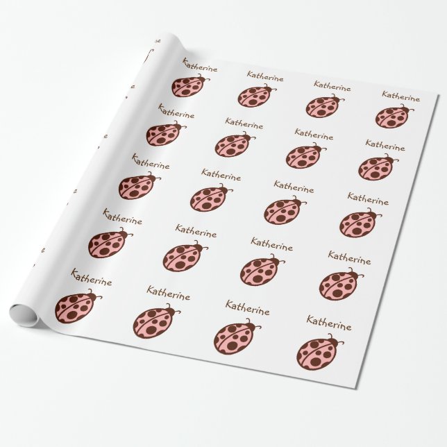 Personalized Ladybug Birthday Party Wrapping Paper (Unrolled)