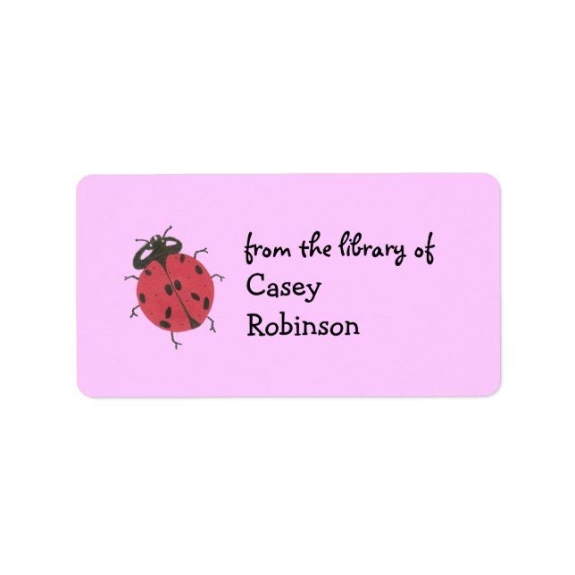 Personalized ladybug bookplate - pink label (Front)