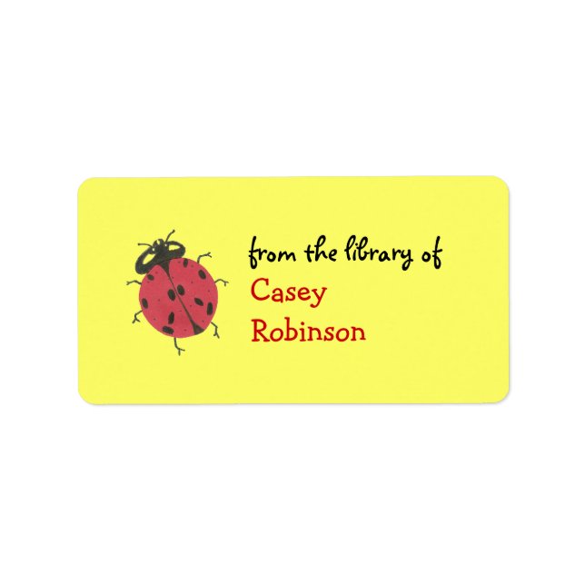 Personalized ladybug bookplate - yellow label (Front)