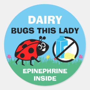 Personalized Ladybug Dairy Allergy Alert Classic Round Sticker