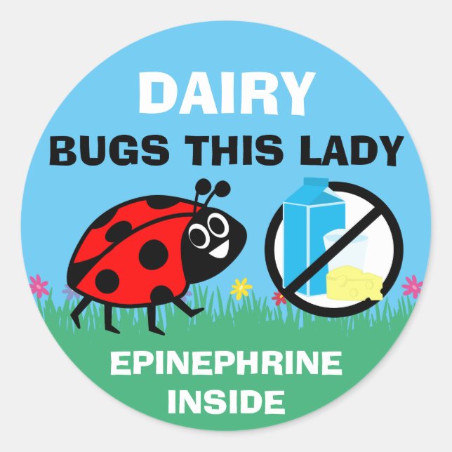 Personalized Ladybug Dairy Allergy Alert Classic Round Sticker (Front)