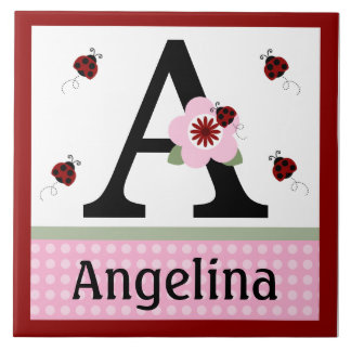 Personalized Ladybug & Flowers 2 Letter Name Tile
