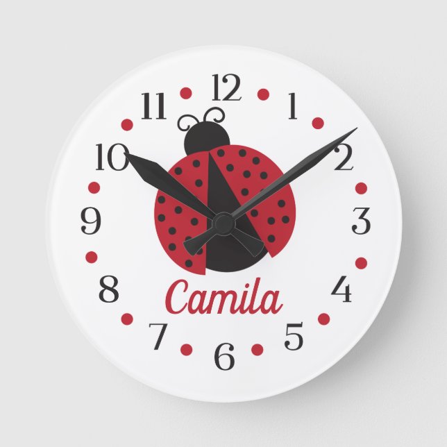 Personalized Ladybug Girl's Nursery Room Decor Round Clock (Front)