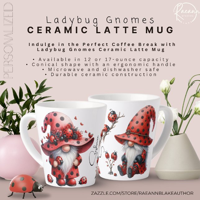 Personalized Ladybug Gnomes Latte Mug (Créateur téléchargé)