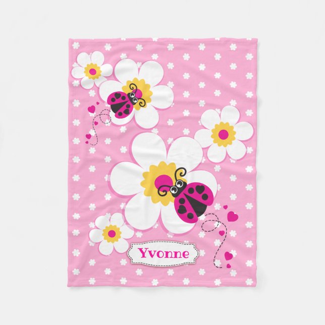 Personalized ladybugs ladybirds pink blanket (Front)