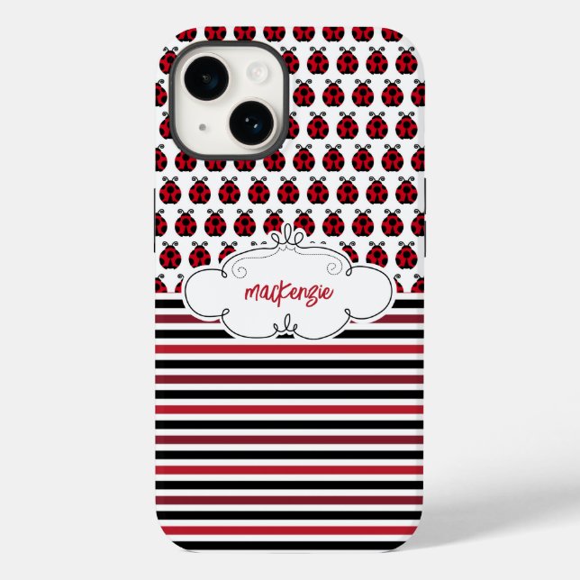 Personalized Ladybugs & Stripes Phone Case (Back)