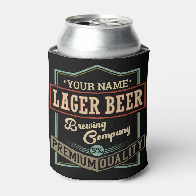 Personalized Lager Beer Brewing Co Label Bar Pub Can Cooler (Can Front)