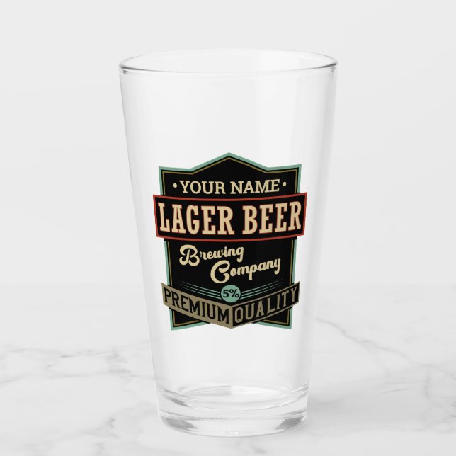 Personalized Lager Beer Brewing Co Label Bar Pub   Glass (Front)