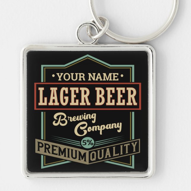 Personalized Lager Beer Brewing Co Label Bar Pub   Keychain (Front)