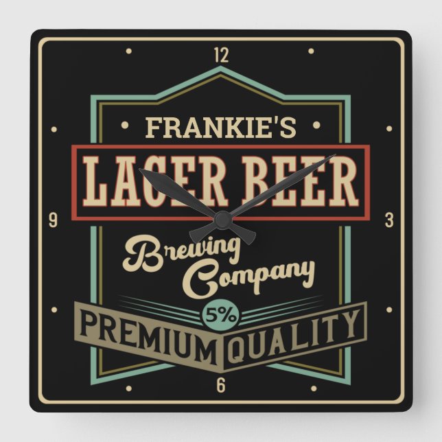Personalized Lager Beer Brewing Co Label Bar Pub Square Wall Clock (Front)