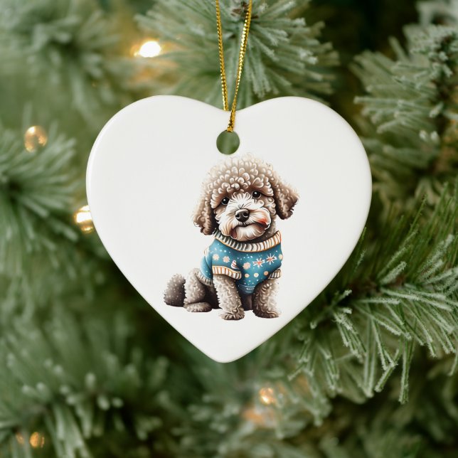 Personalized Lagotto Romagnolo Christmas Sweater Ceramic Ornament (Tree)
