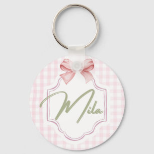 Personalized Lainey Baby Girl Nursery Bow&Gingham  Keychain