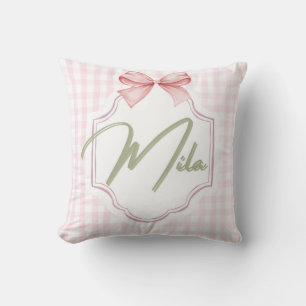 Personalized Lainey Baby Girl Nursery Bow&Gingham Throw Pillow