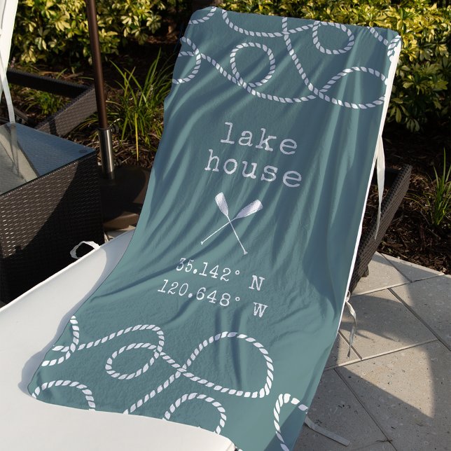Personalized Lake House Coordinates Beach Towel (Creator Uploaded)