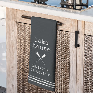 Personalized Lake House Coordinates Kitchen Towel