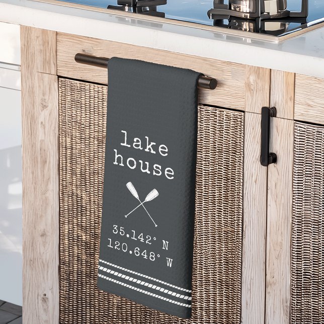 Personalized Lake House Coordinates Kitchen Towel (Creator Uploaded)