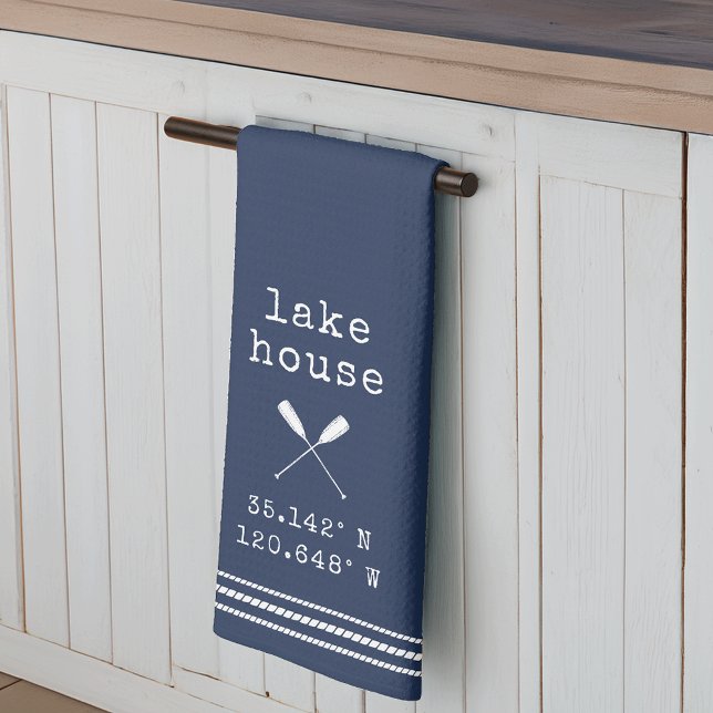 Personalized Lake House Coordinates Kitchen Towel (Creator Uploaded)