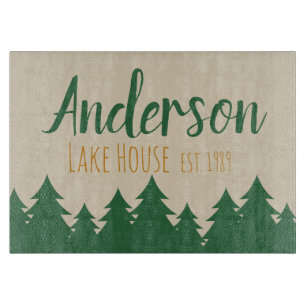 Personalized Lake House Glass Cutting Board