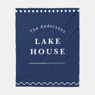 Personalized Lake House Navy Blue Fleece Blanket