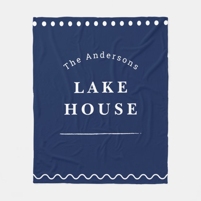 Personalized Lake House Navy Blue Fleece Blanket (Front)