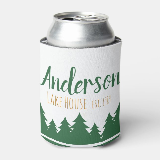 Personalized Lake House & Pine Trees Can Cooler (Can Front)