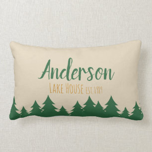 Personalized Lake House & Pine Trees Throw Pillow