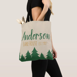 Personalized Lake House & Pine Trees Tote Bag
