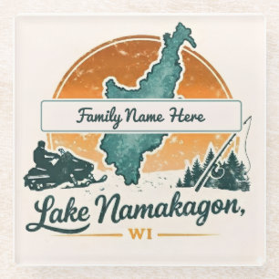 Personalized Lake Namakagon, WI  Glass Coaster