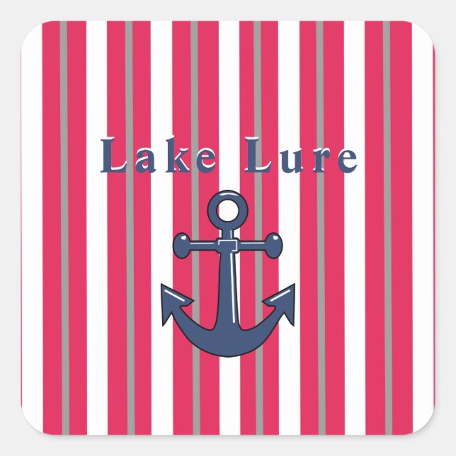Personalized Lake or Beach Red White  Square Sticker (Front)