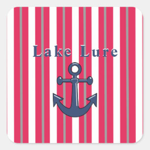 Personalized Lake or Beach Red White  Square Sticker
