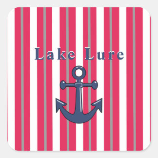 Personalized Lake or Beach Red White  Square Sticker