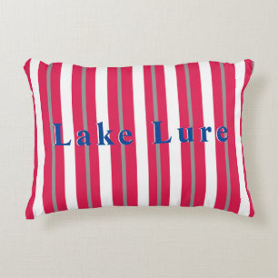 Personalized Lake or Beach Red White Striped  Accent Pillow