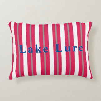 Personalized Lake or Beach Red White Striped Accent Pillow